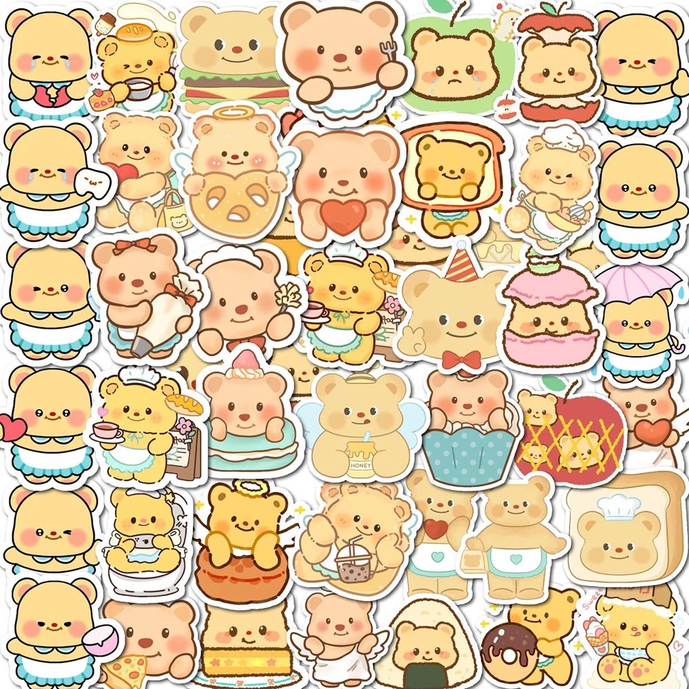 Cute Bread Bear Cartoon Stickers Waterproof Vinyl Decals For Laptop Water Bottle Phone Case DIY Decor