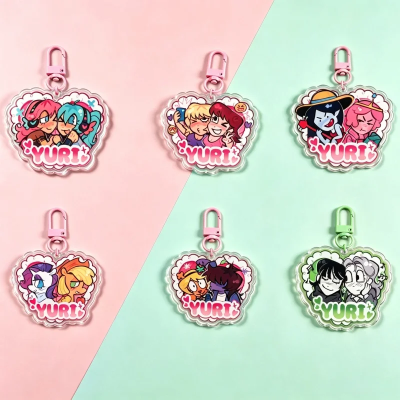Yuri Time Acrylic Keychain Cute Cartoon Character Heart Shape Keyring Kawaii Anime Pendant Backpack Decor Fans Collection Gift