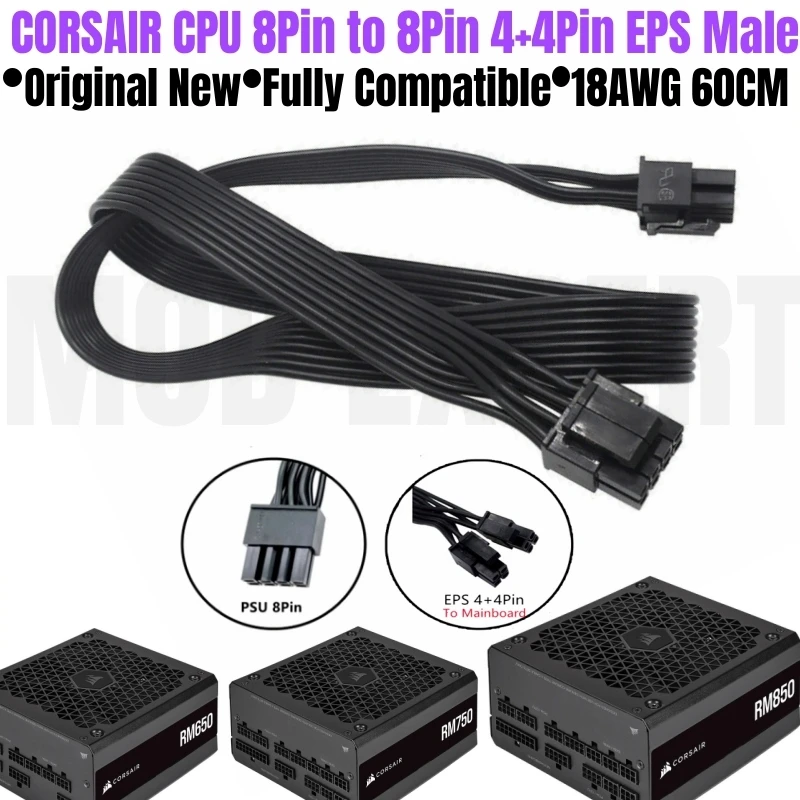 

Original CORSAIR RM1000 RM850 RM750 RM650 RM550 RM450 Platinum CPU Power Cable PSU 8Pin to 4+4Pin EPS12V 65CM 18AWG for CORSAIR