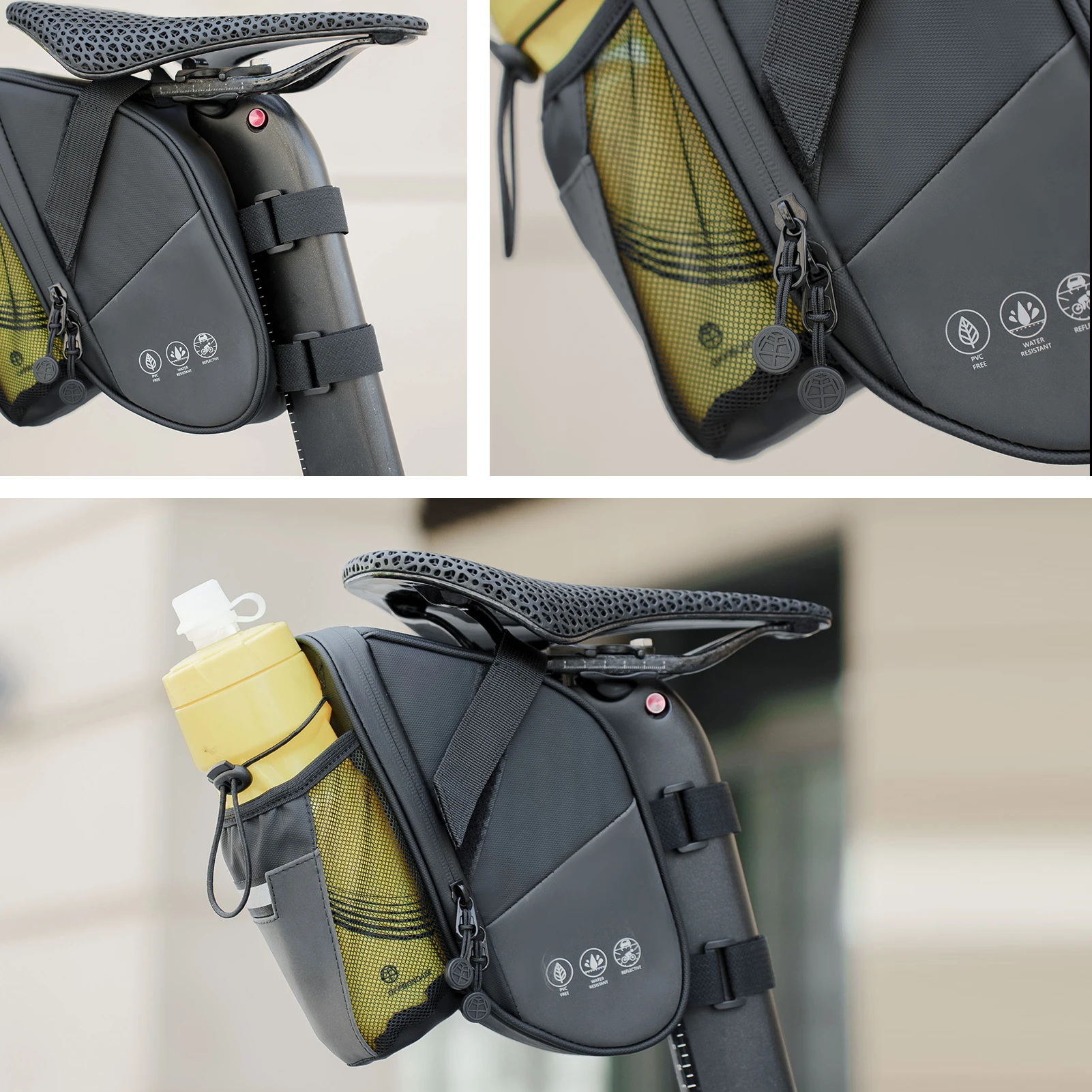 OFFBONDAGE Bike Seat Bag with Water Bottle Holder Bag Waterproof Reflective 2L Bicycle Saddle Bag Storage mtb Bike Tail Bag