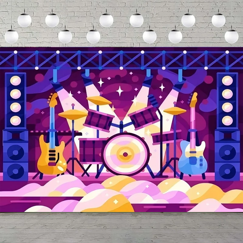 Musical Instrument That You Blow Into - ฉากหลังถ่ายภาพชุดของเล่นร็อคสตาร์ยุค 80 90 ไมโครโฟนเครื่องดนตรีแบบเป่าลม ฉากหลังตกแต่งภายในงานปาร์ตี้