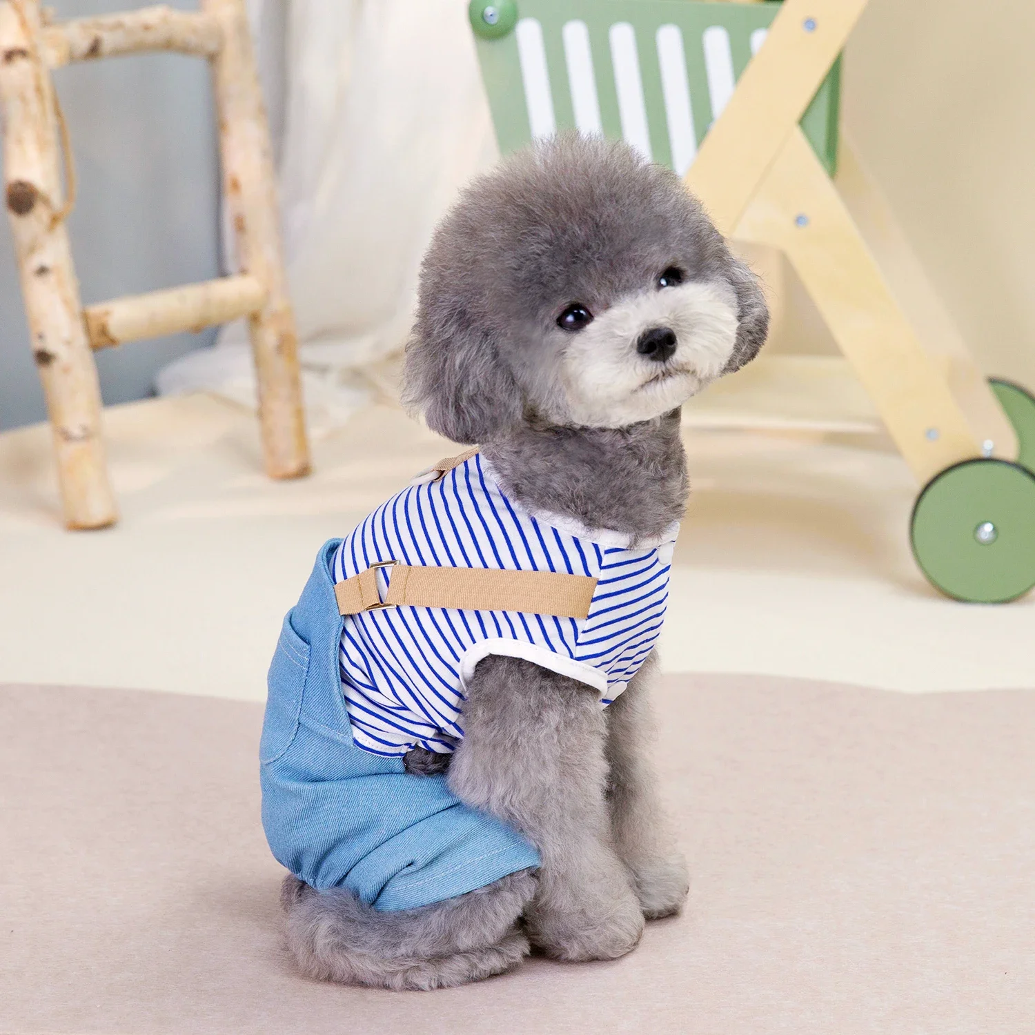 

Striped Pet Dog Cat Jumpsuit Rompers Denim Design Pet Puppy Shirts Spring/Summer Clothing Apparel