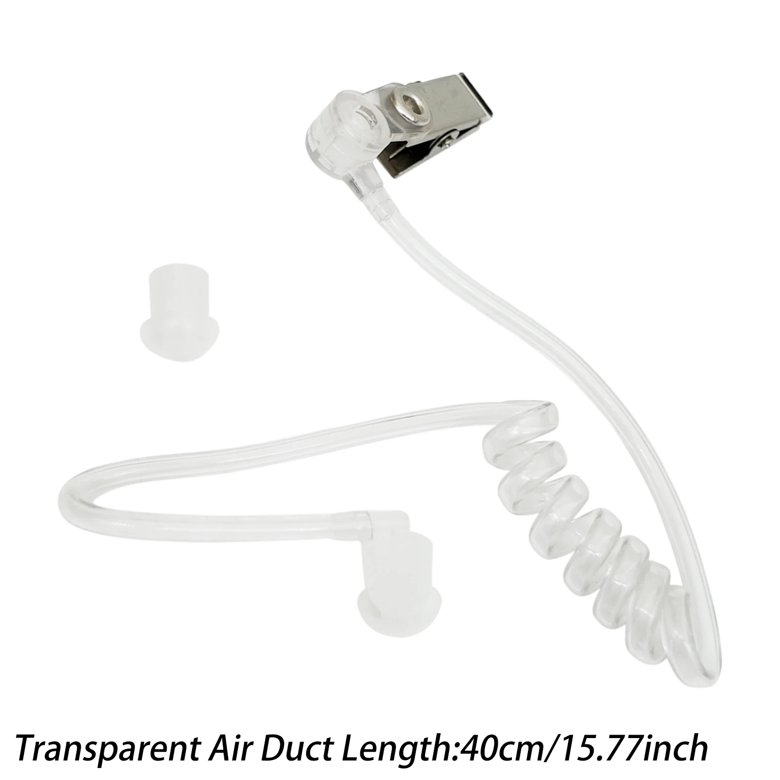 Replacement Transparent Coil Acoustic Air Tube Earplug With Metal Clip For Two-Way Radio Walkie Talkie Earpiece Headset