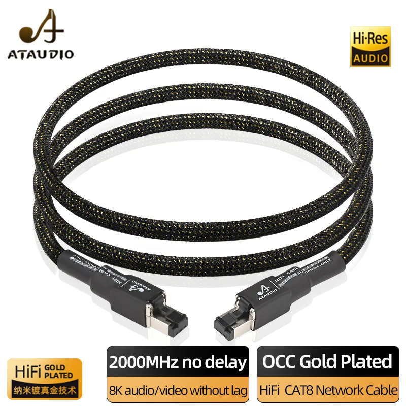 ATAUDIO Hi-end OCC Gold Plated Cat 8 Ethernet Cable High Speed 40Gbps 2000MHz with Shield RJ45 Jack HiFi LAN Network Cord