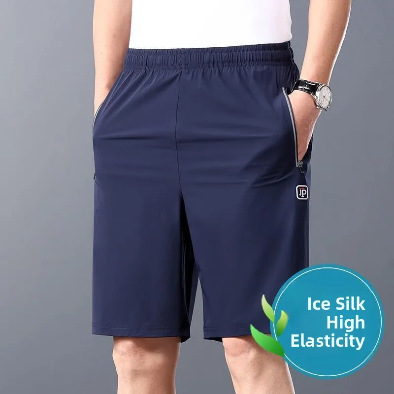 

Мужские шорты из ледяного шелка, высокоэластичные, летние, тонкие, для мужчин среднего возраста, свободные, прямые, больших размеров, ультратонкие, длиной до колена