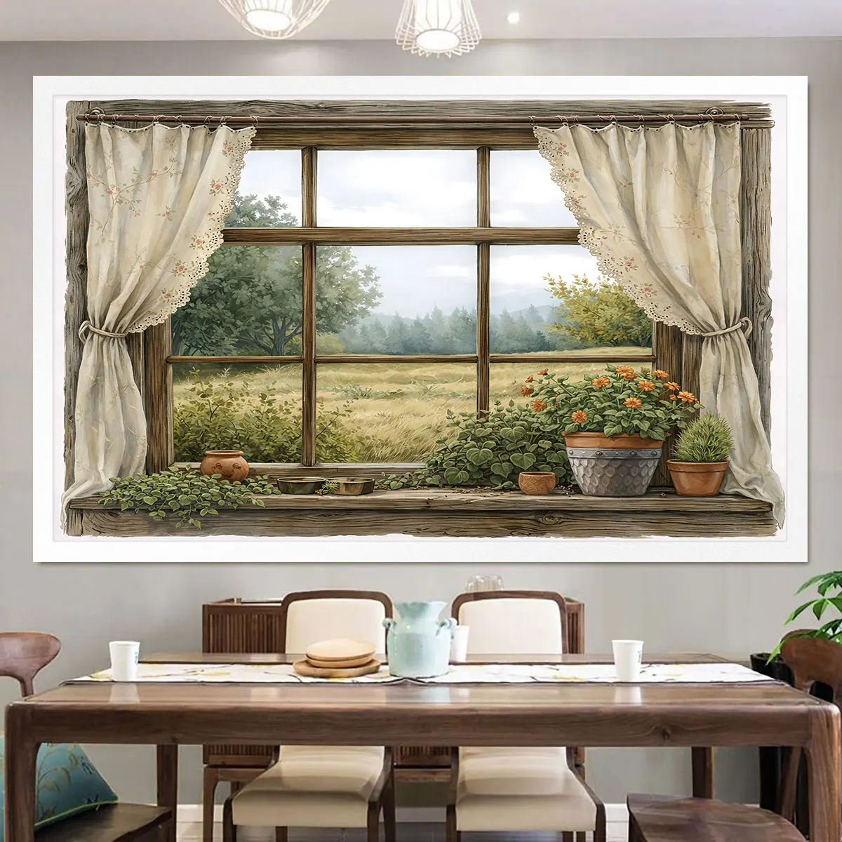 1pc Window Scenery Print Pvc Flat 2d Self Adhesive Simulation Wall Stickers Multi Size Living Room Wall Art Decoration Stickers