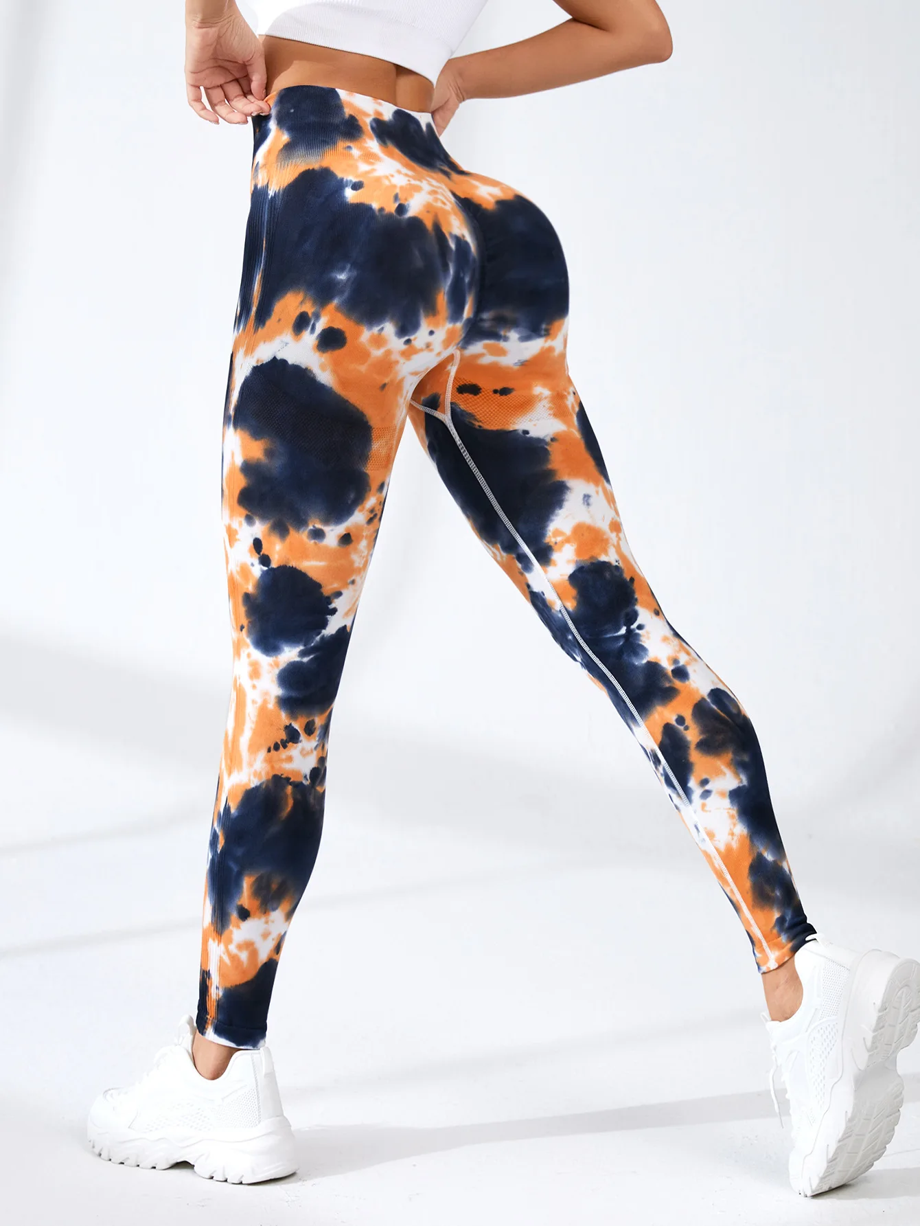 Women Seamless Tie Dye Leggings High Waist Tight Suit Honey Peach Hip Training Yoga Pants Sports Running Fitness Leggings