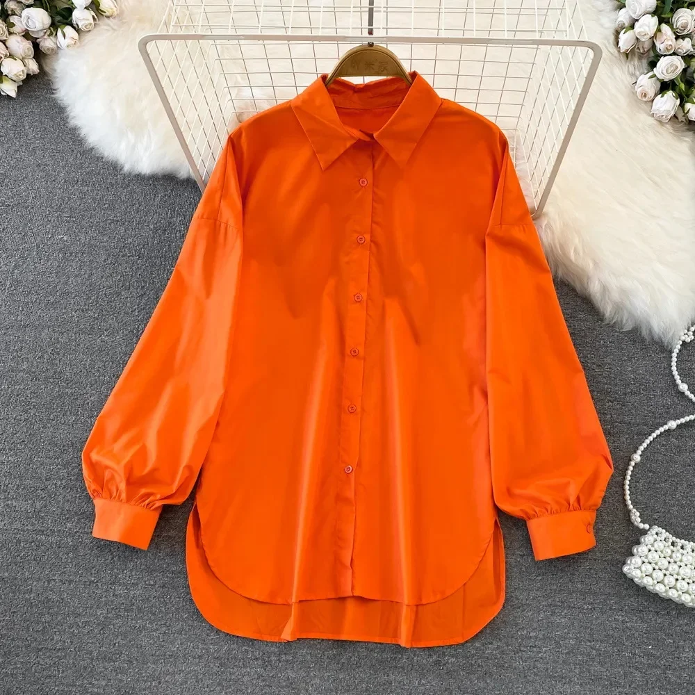 2023 New Solid Color Shirt for Women Autumn Long Sleeve Button Up Shirt Elegant Loose Women\'s Beautiful Blouses and Shirts Tops