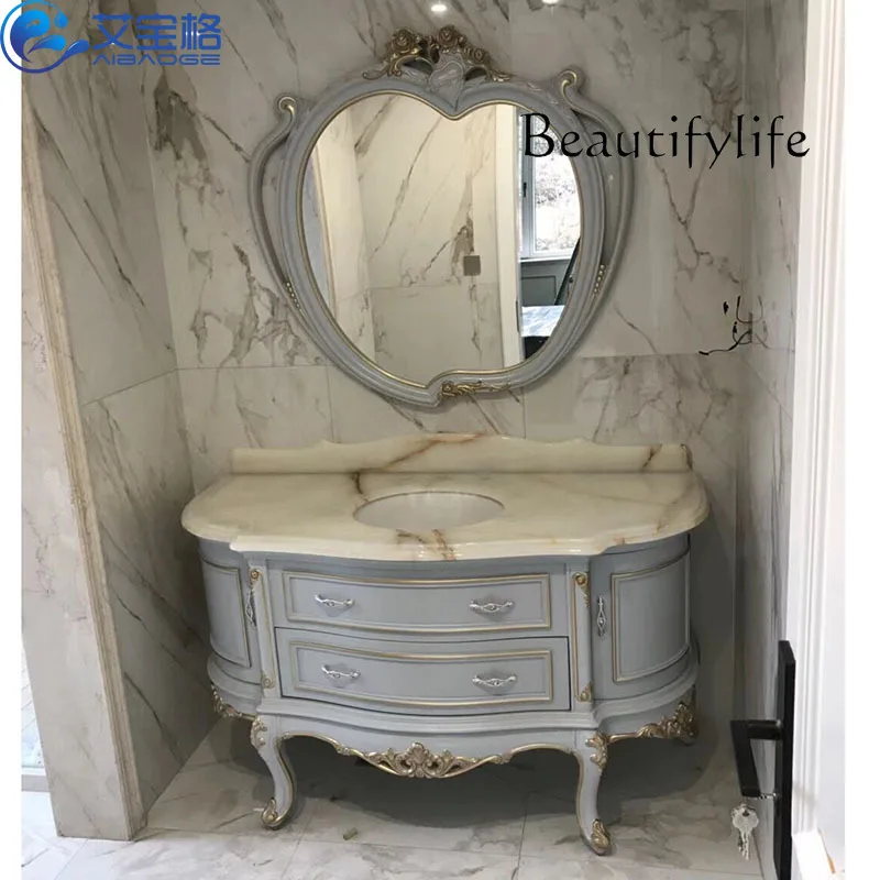 

bathroom vanity with sink Combination Bathroom Cabinet Hand Washing Washstand new Light Luxury European Bathroom Cabinet Oak W