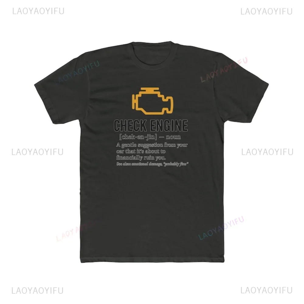 Funny Check Car Engine Light Graphic Printed Tshirt Engine Warning Symbol Gift for Mechanics Gearheads T-shirt Casual Soft Tees