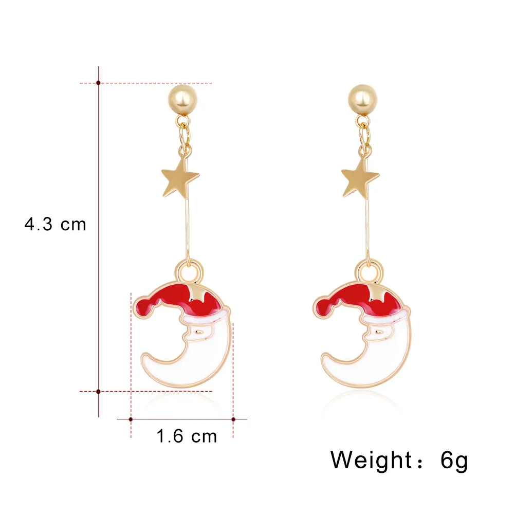 BONLAVIE New Christmas Fashion Cute Cartoon Drop Oil Moon Earrings Best Gift for Women