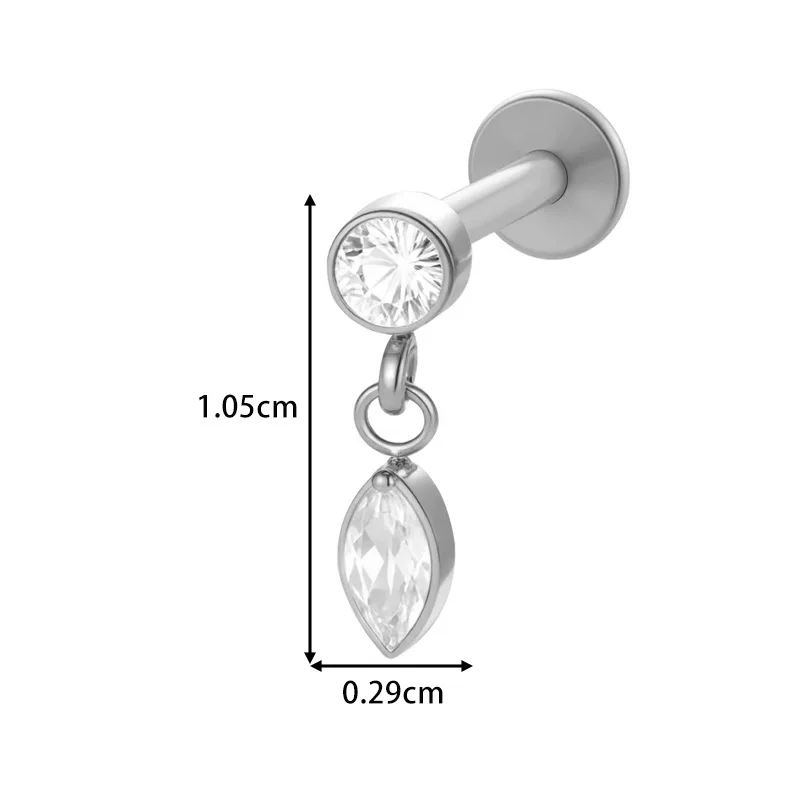1PC G23 Titanium 16G Hidden Helix Chain Earring Dangle CZ Cluster Climber Labret Cartilage Tragus Stud Flatback Piercing Jewelry