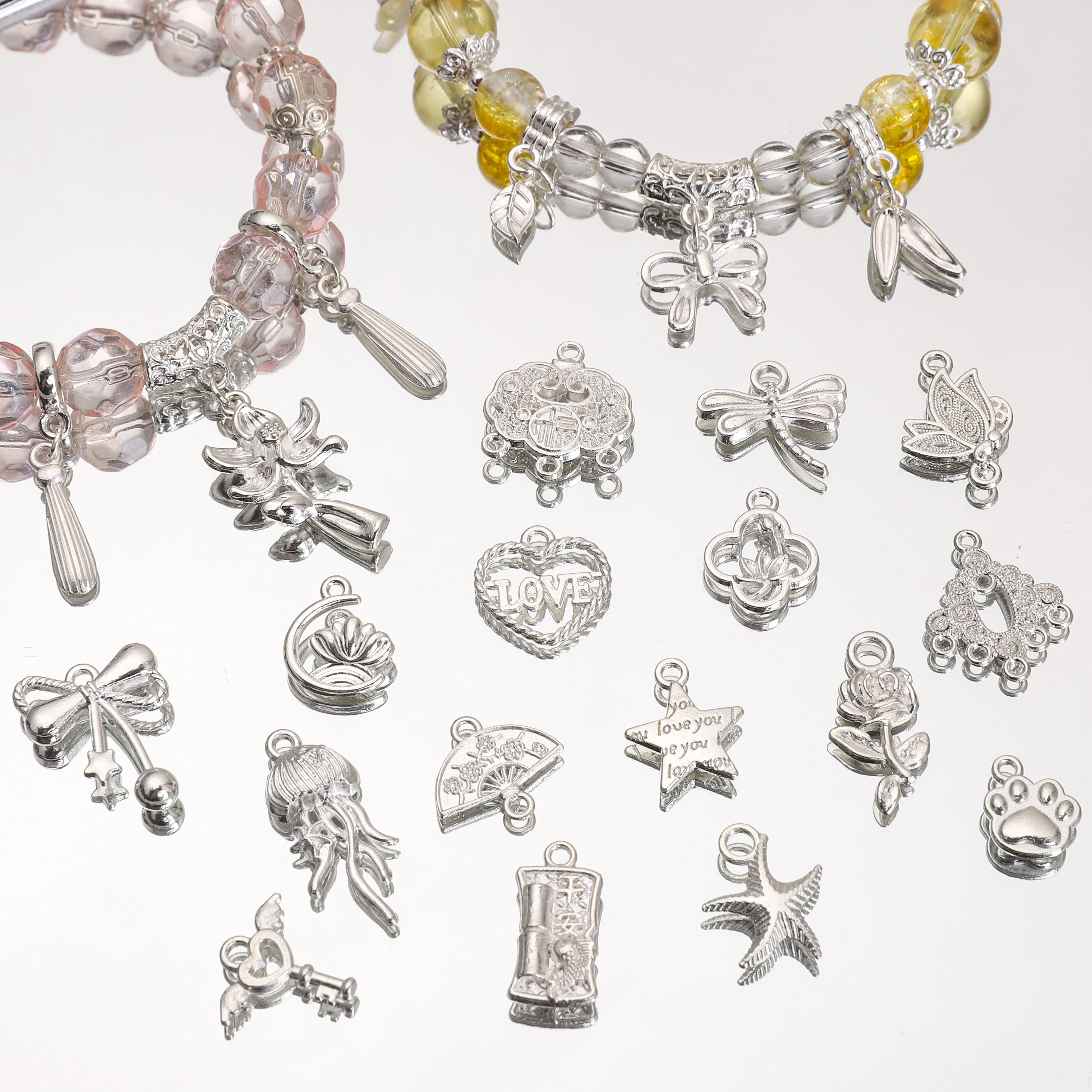 Mixed Pack Silver Tone Alloy Charms Jewelry Making Trinkets Metal Pendants for DIY Bracelet Necklace Bag/Phone Charm Materials