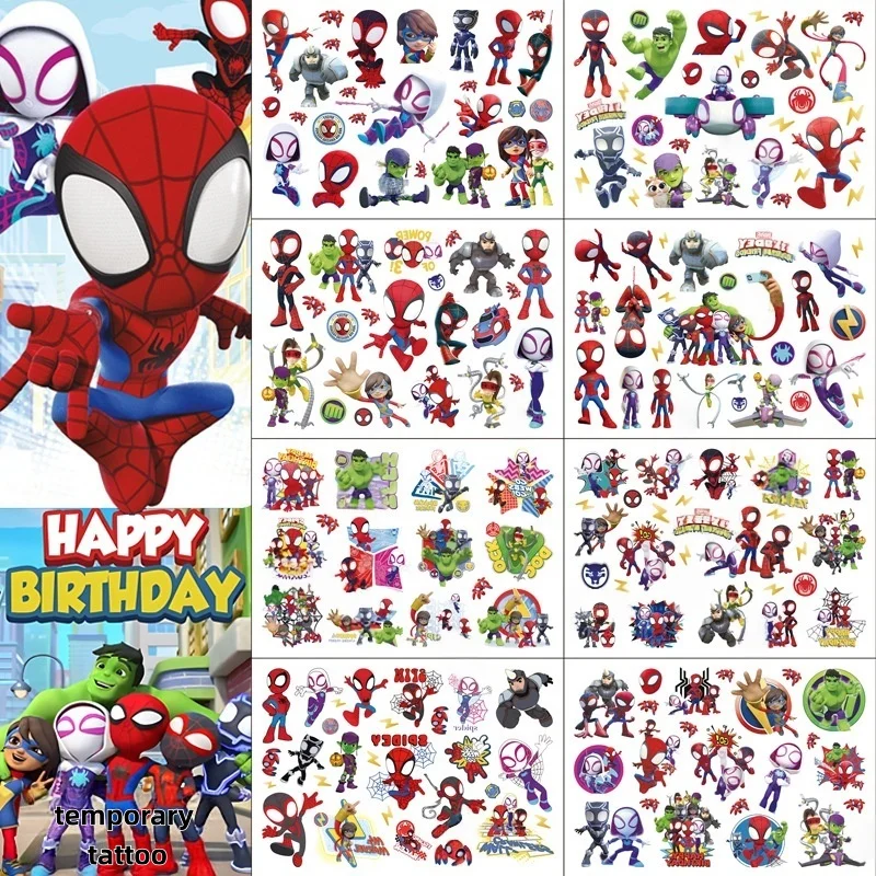 1Pcs Spidey And His Amazing Friends Temporary Tattoos For Birthday Party Supplies Favors Cute Tattoos Stickers Decoration