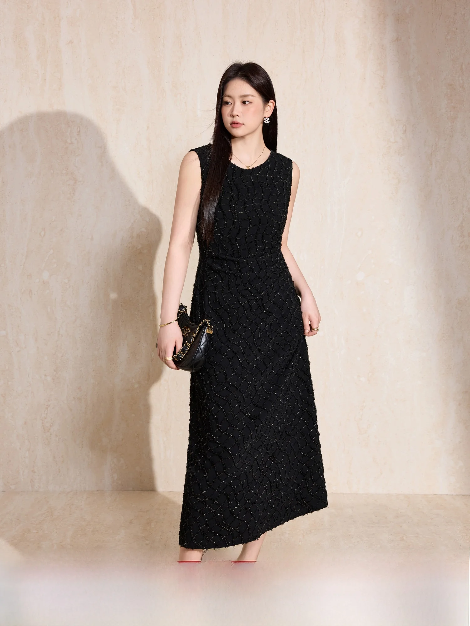 

Ele plus Size Women's Bla Gown with 3D Tassel Golden Tead Cheered round Ne Svel Long Dr Autumn New Sle