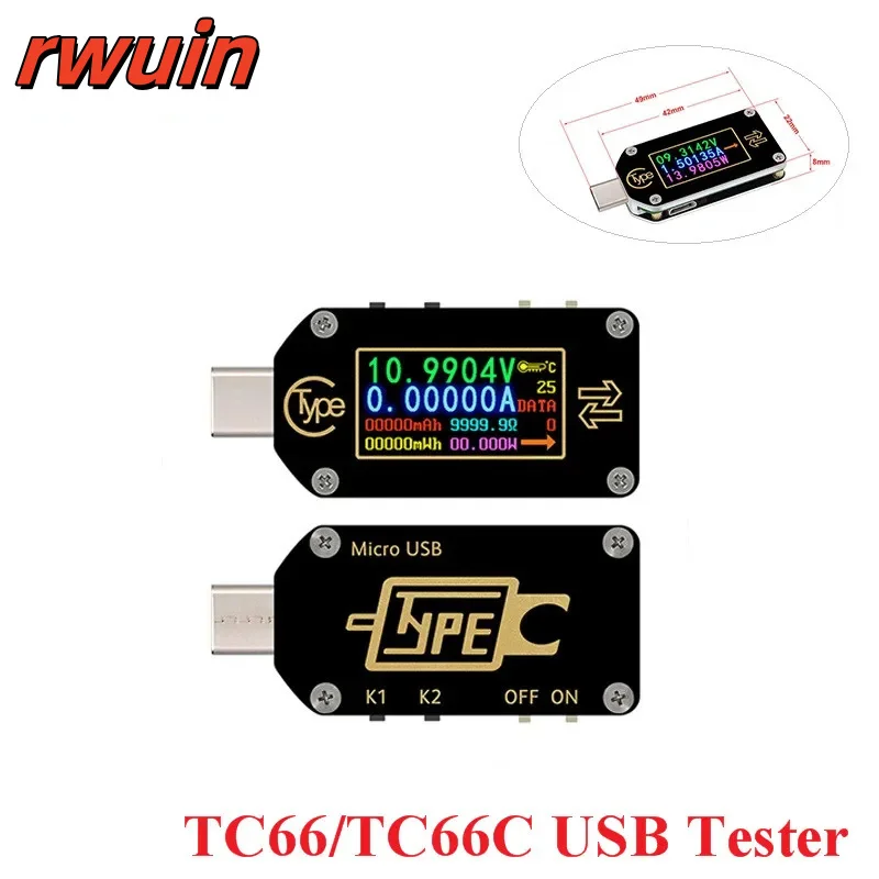 RD TC66/TC66C Type-C PD Trigger Digital Voltage Ammeter Capacity Meter Multimeter 2 Way Measurement Charger Battery USB Tester