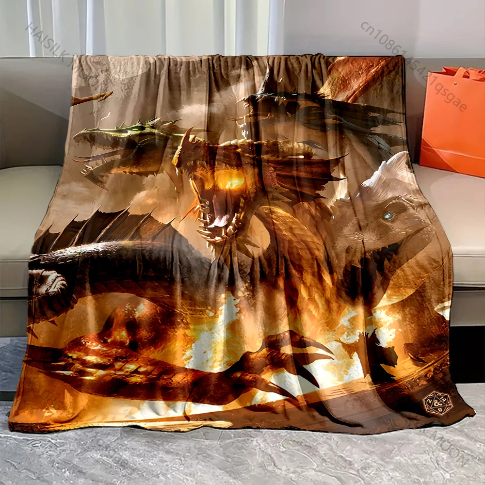 1PC Dragons breathing fire scene  Print Adult Children Warm Blankets Home Travel Car Soft Comfortable Suitable for all seasons