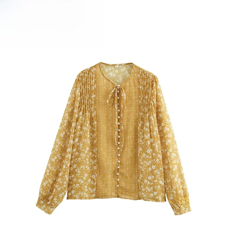 

JNLEAOG Autumn New Faionable Women's Chiffon Long Sve irt with Belt Versatile Ele Sle Polyester Fiber Loose Fit