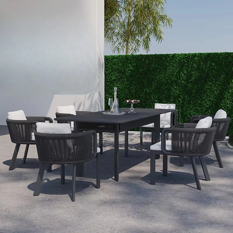 Luxury Outdoor Furniture Hotel Villa Aluminum Rattan Outdoor Dining Set Outdoor Table And Chair Waterproof Durable UV-Resistant