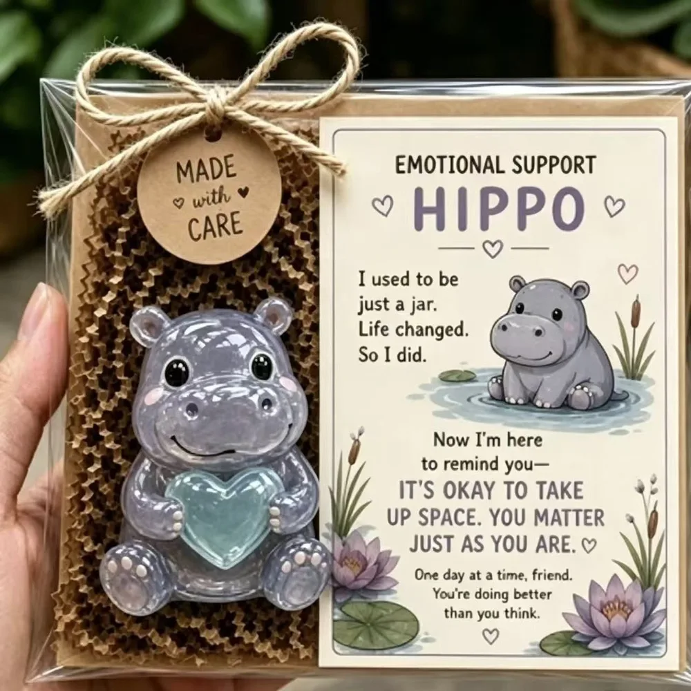 Cute Emotional Support Animal Gift Set Resin Heartwarming Encouragement Card Gift Kit Motivational Inspirational Card