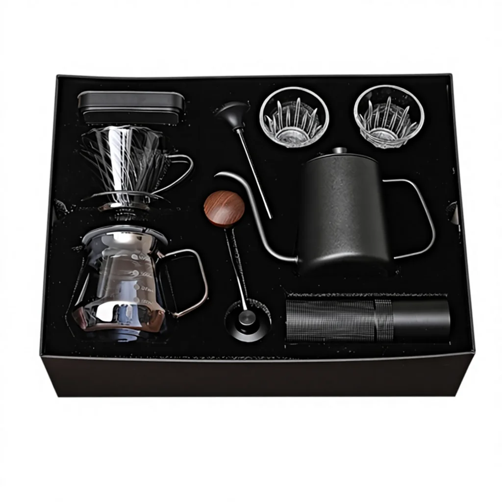 Pour-Over Coffee Set Gift Box with Hand-Crank Coffee Grinder Home Utensils & Sharing Pot