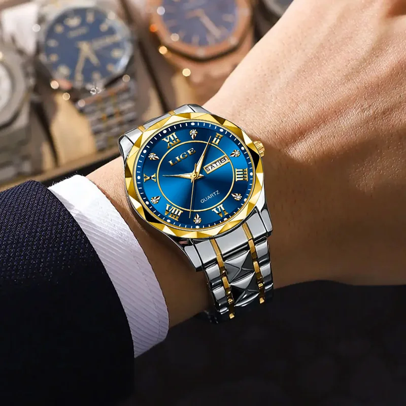 Lige Luxus Quarz Männer Uhr wasserdicht leuchtende Datum Woche Mann Uhr Edelstahl Business Armbanduhren männliche Uhr Reloj Box