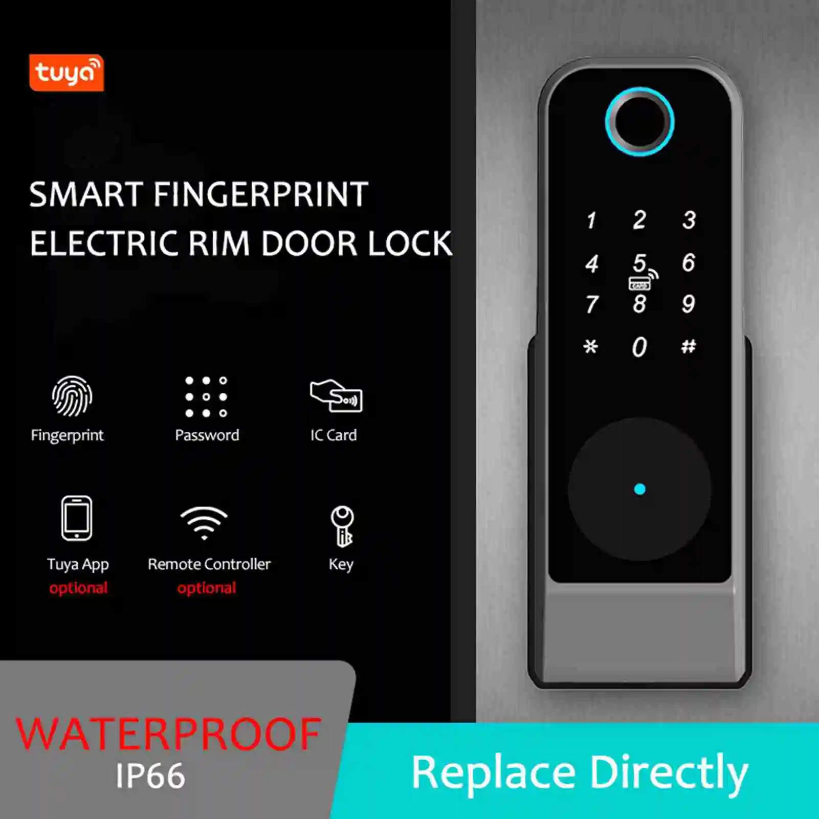 

Keyless Entry Door Lock Fingerprint Password Car Key IP66 Water Proof Smart Door Lock for Tuya