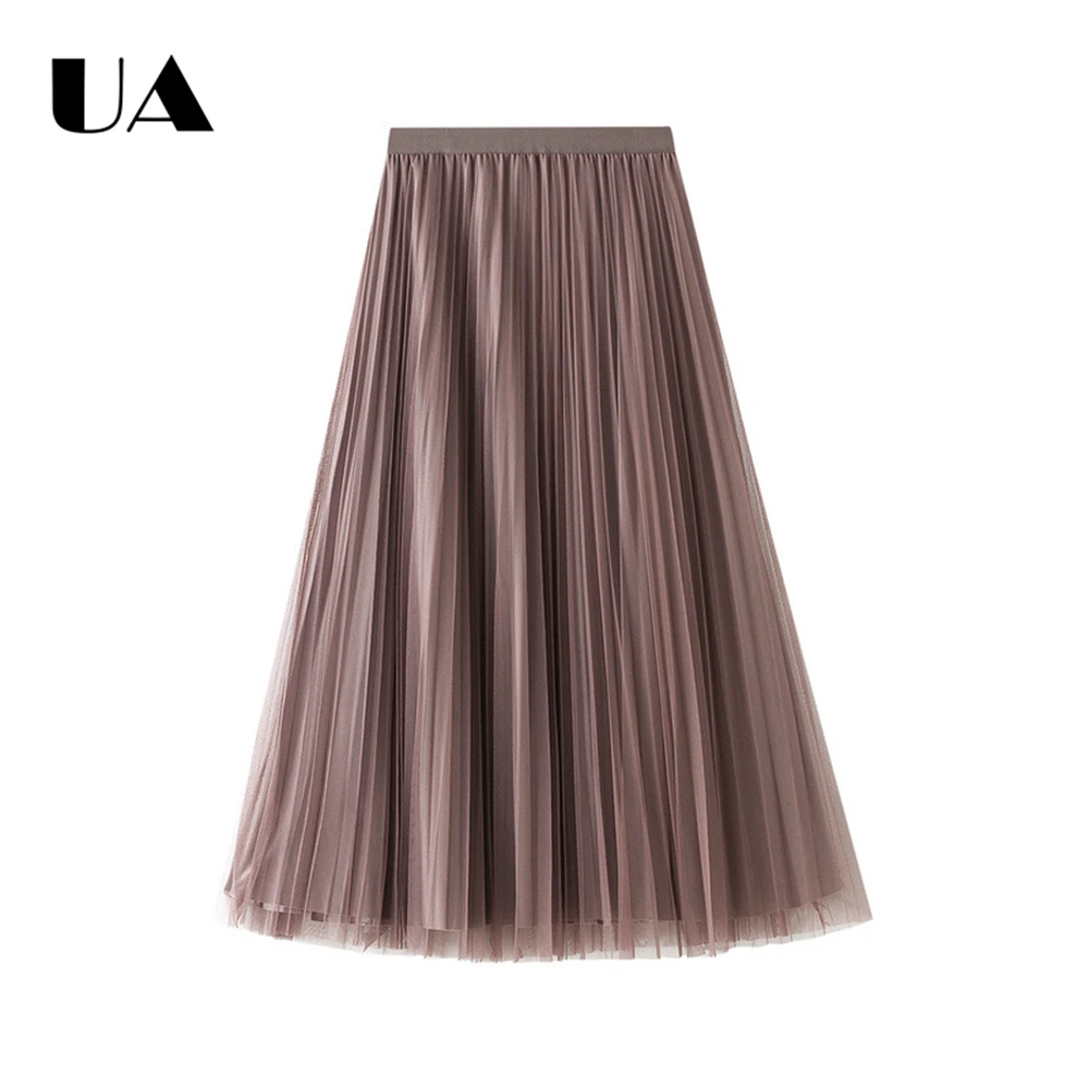 ULBYANRY Two Sided Wear Velvet Mesh Half Length Skirt for Women, High Waist A Line Skirts, Pleasted Women's 79cm Skirts