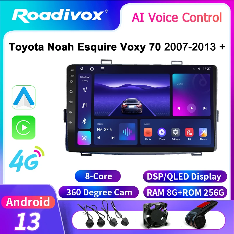 roadivox Android car radio for Toyota Noah Esquire Voxy 70 2007 2013 GPS Navigation video Multimedia Player tape recorder