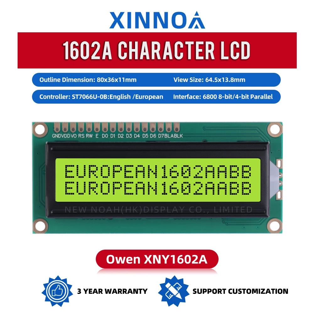 European Yellow Green Film 1602A Character LCD Screen 02*16 LCD 16 PIN Controller ST7066 1.5 Inches Support Scheme Development