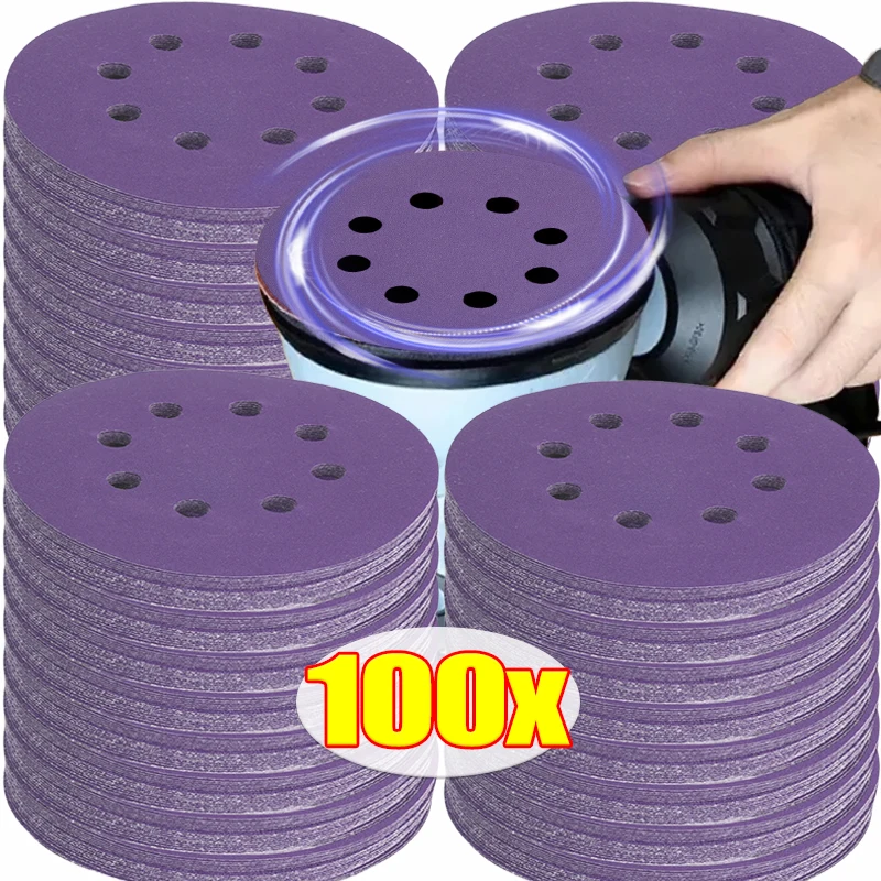 

100PCS Sanding Discs Universal 8 Hole Hook Loop Adhesive Sandpaper Woodworking Metal Grinding Disc Orbital Sand Abrasive Sheets