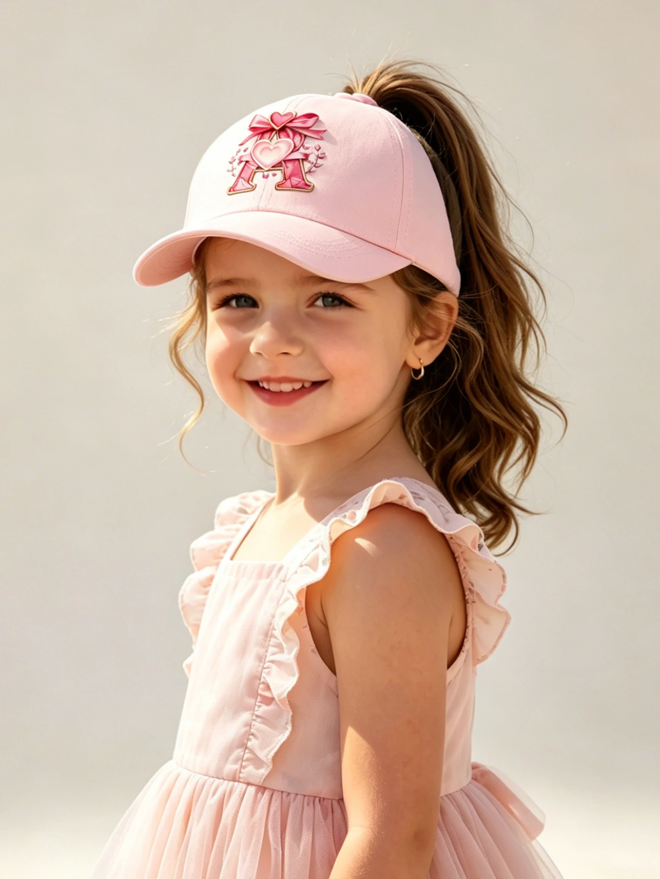 1pc pink baby hat  Adjustable Youngsters' Baseball Cap with A-Z letter Heart Bow Initial - Breathable Sun Hat for Boys and Girls