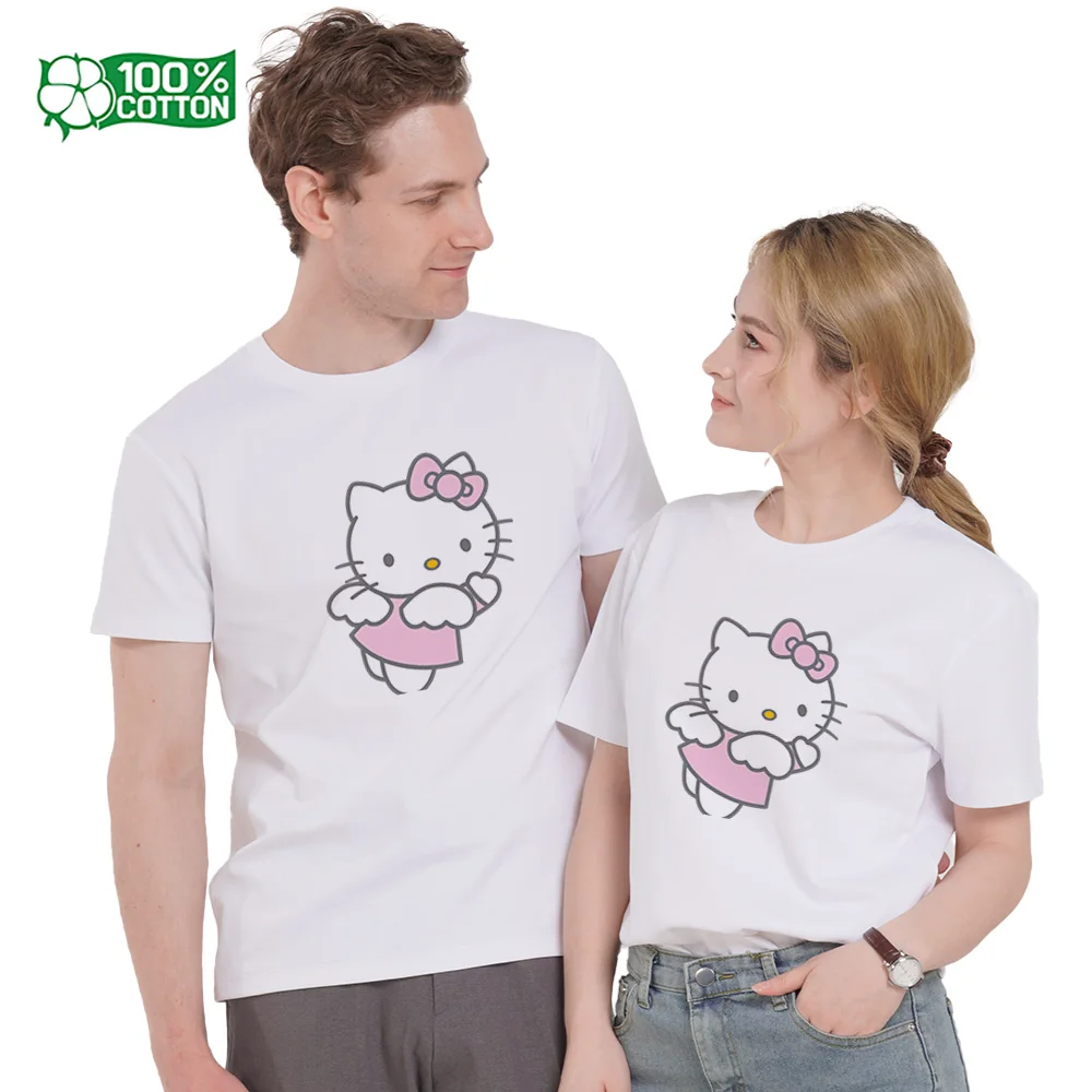

Sanrio Hello Kitty Повседневная футболка из 100% хлопка с кольцом и принтом DTG, футболка с круглым вырезом и короткими рукавами, модный топ унисекс