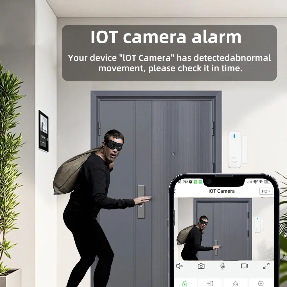 Tuya Smart Life-cámara de seguridad IOT WiFi, 4MP, Control remoto de puerta, visión nocturna IR, Detector de movimiento PIR, alerta antirrobo para hogares