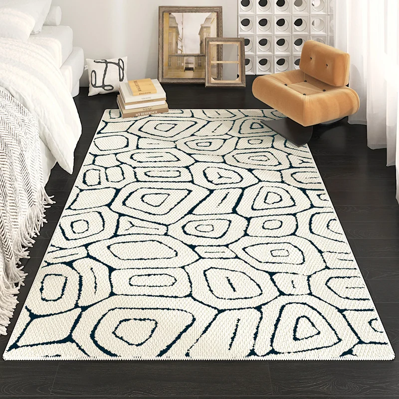 French Luxury Carpets for Living Room Black and White Bedside Rug Cream Style Geometry Bedroom Decor Carpet Home Thick Floor Mat