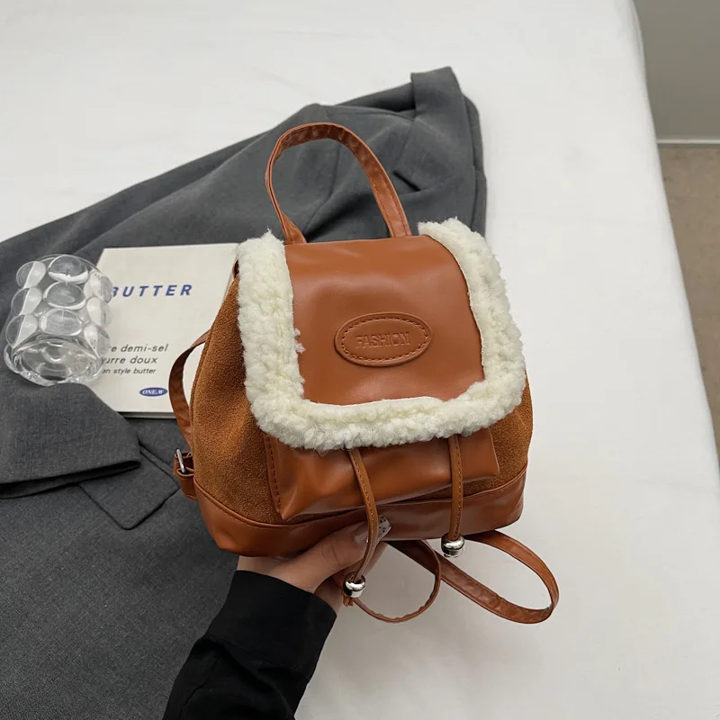 Women Vintage Backpack Plush Crossbody Shoulder Bag Leather Girls School Casual Bag Female Book Laptop Rucksack Messenger Bags