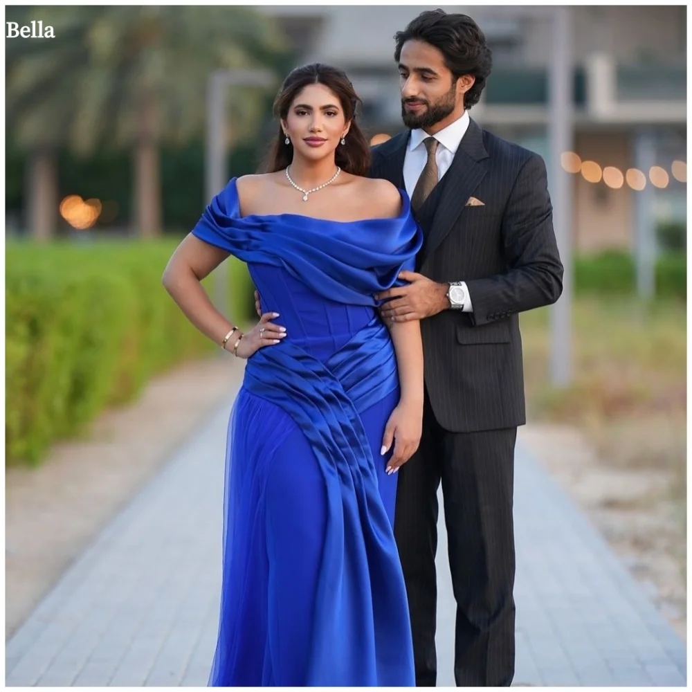 

Bella Customized Blue One Shoulder Strapless robes de soirée Satin Mesh Fabric Party Dresses Floor-Length A-line Prom Dress 2025