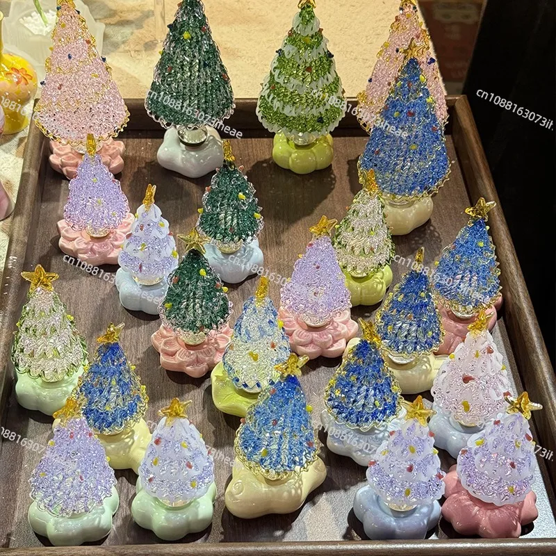 Jingdezhen Glazed Ceramic Christmas Tree - Luxury Rotating Desktop Decor Handcrafted Ornament