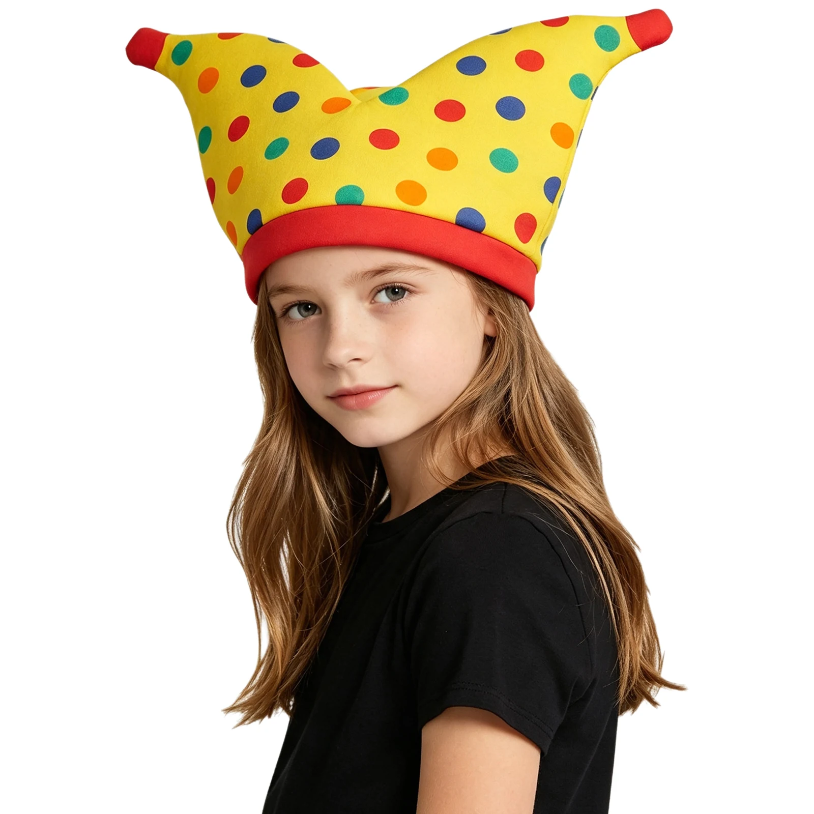Kids Adults Contrast Color Clown Hat Brimless Polka Dot Cap Headwear Costume Accessory for Halloween Cosplay Themed Party