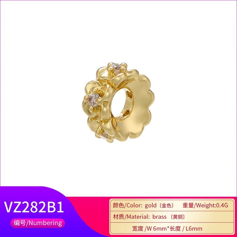 ZHUKOU 6/8mm beads for jewelry making CZ Zircon Petal Spacer Beads Brass beads for women bracelets Accessories wholesale VZ282