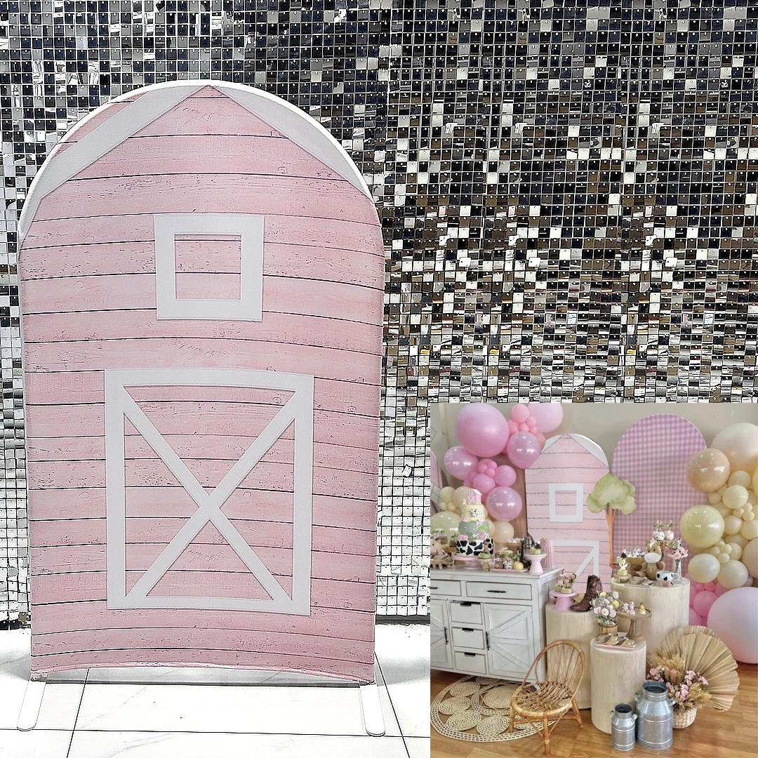 

Pink Barn Door Arch Backdrop Cover for Baby Shower Parties Decor Cow Farm Background Stretchy Fabric Birthday Party Tablecloth