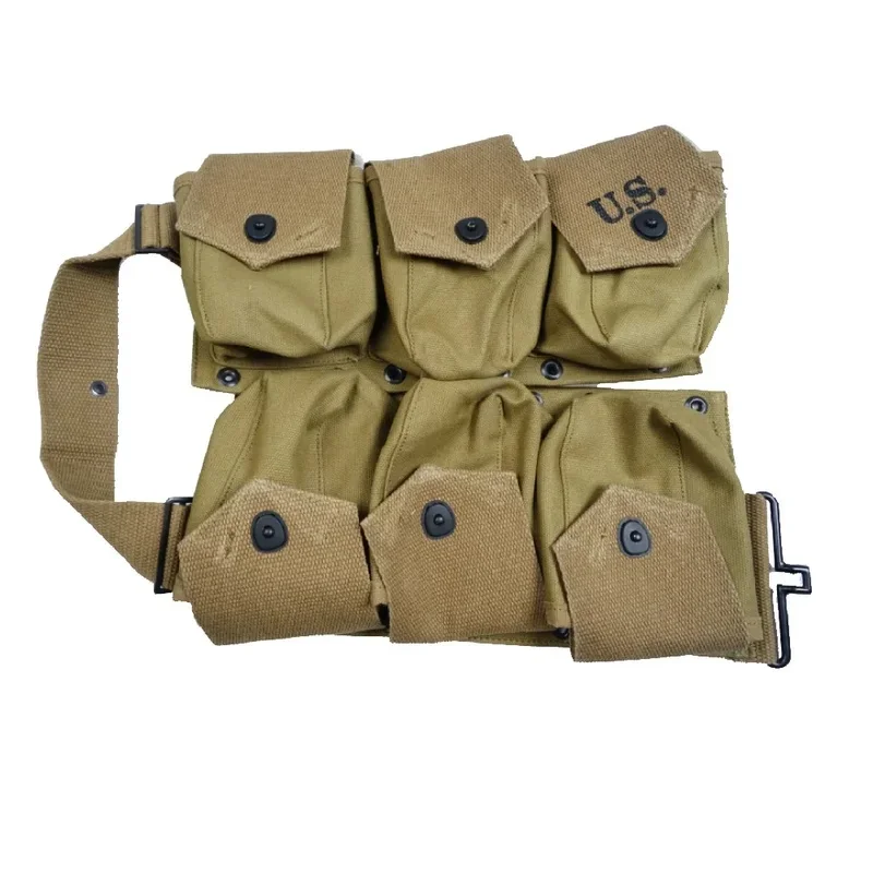 WW2 US Army Browning BAR 6 Cell Hard Pouch, Vintage Molle Tactical Tool Bag, Normandy D-Day Military Replica for Collection
