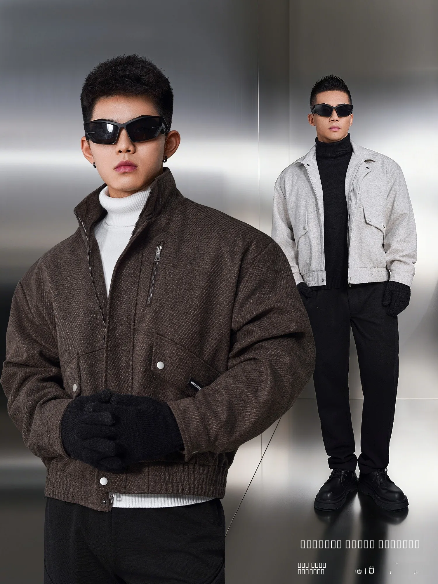 

Loose Fit Pilot Jaet Men's Faion Urban Sle Polyester Spor Casual Stand Collar Outerwear Warm Thiened Autumn Winter