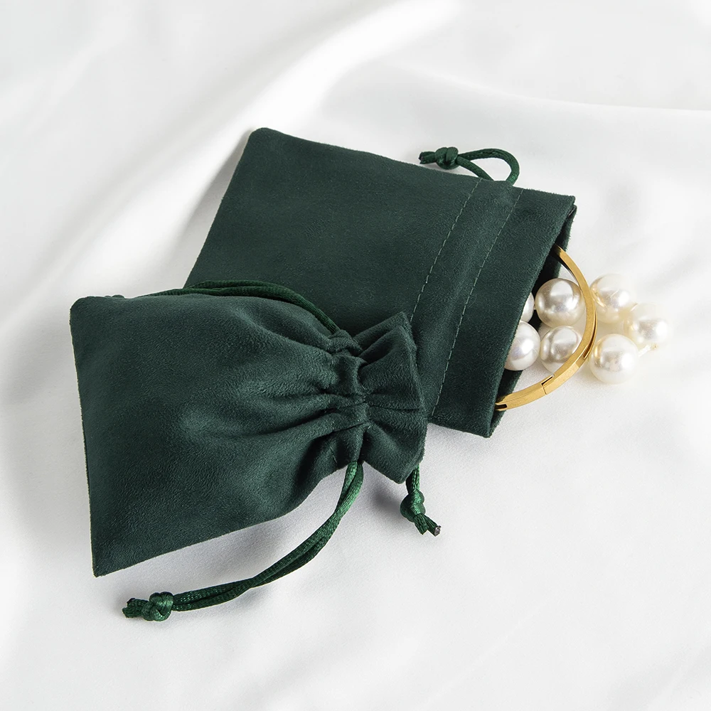 10 stücke dunkelgrün Flanell Schmuck Verpackung Taschen kleines Geschenk Kordel zug Beutel Ring Halskette Armband Anhänger Ohrringe Aufbewahrung ssack – Detail 7