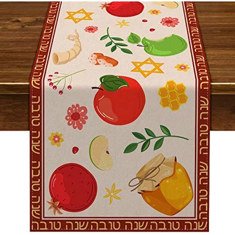 Cartoon Food Linen Table Runner Holiday Party Decoration Modern Dining Table Runner For Kitchen Dining Decor