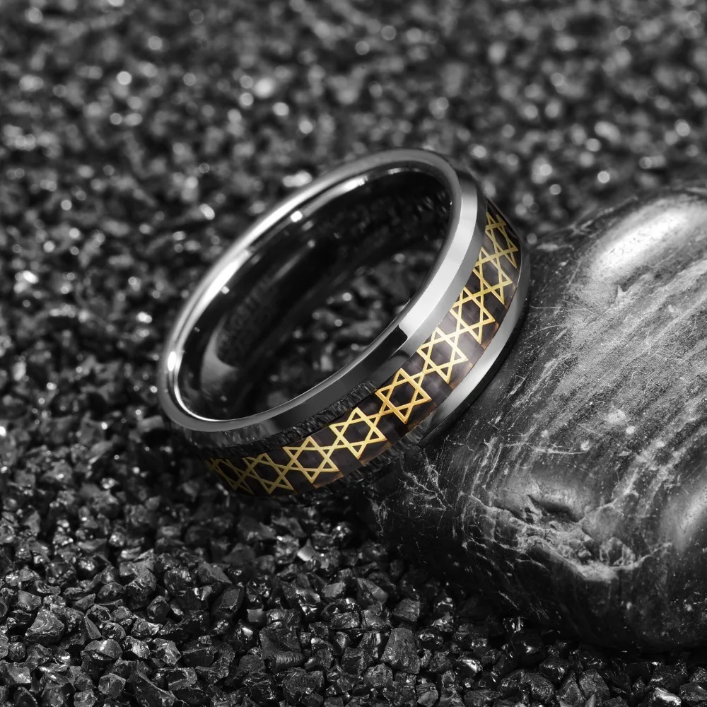 Somen 8mm Star of David Tungsten Ring For Men Hexagram Jewish Six Pointed Rings Israel Emblem Punk Jewelry Comfort Fit Anillos