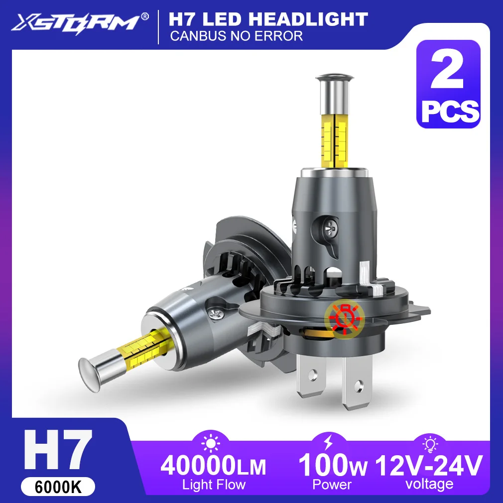 Farol LED XSTROM H4 H1 H7 360 °   Lâmpada LED CANBUS 40000LM 100W para Farol de Carro com Ventilador, Lâmpada Turbo Plug and Play 6000K 12V 24V