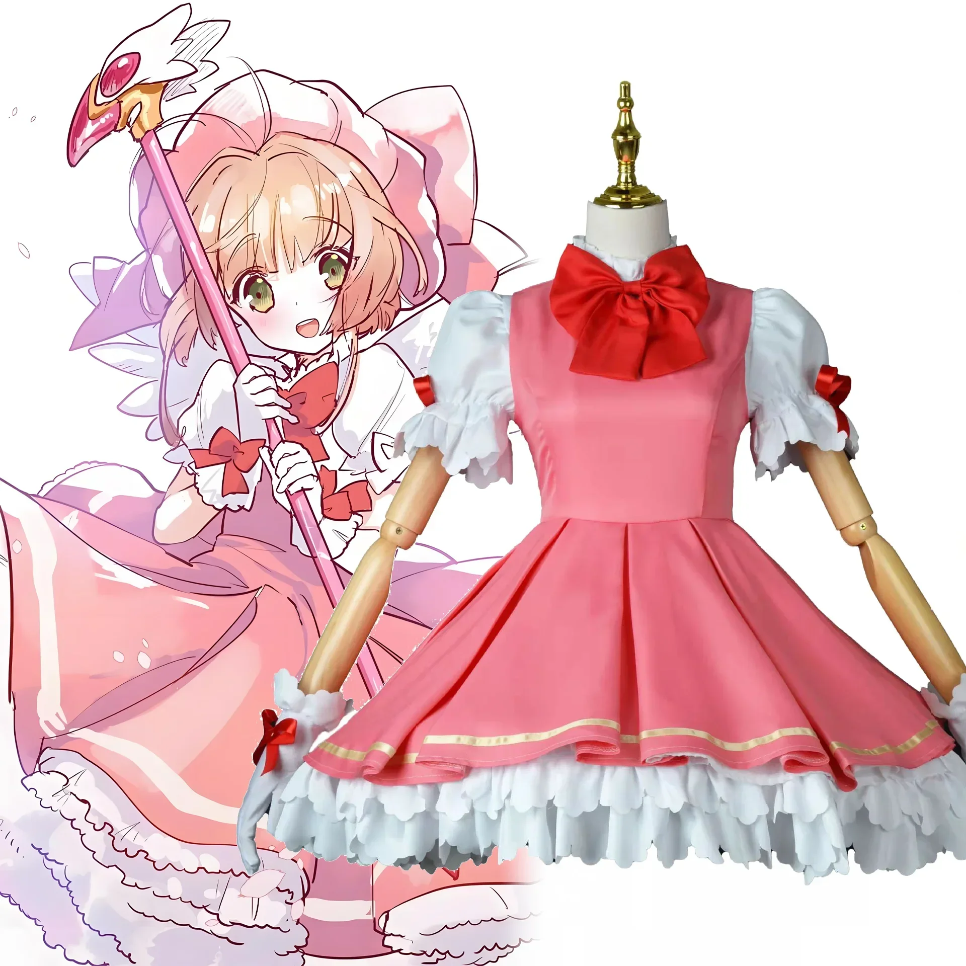 

Новый аниме Cardcaptor Sakura KINOMOTO SAKURA косплей костюм для взрослых женщин униформа волшебная девушка полный комплект костюм наряды на Хэллоуин