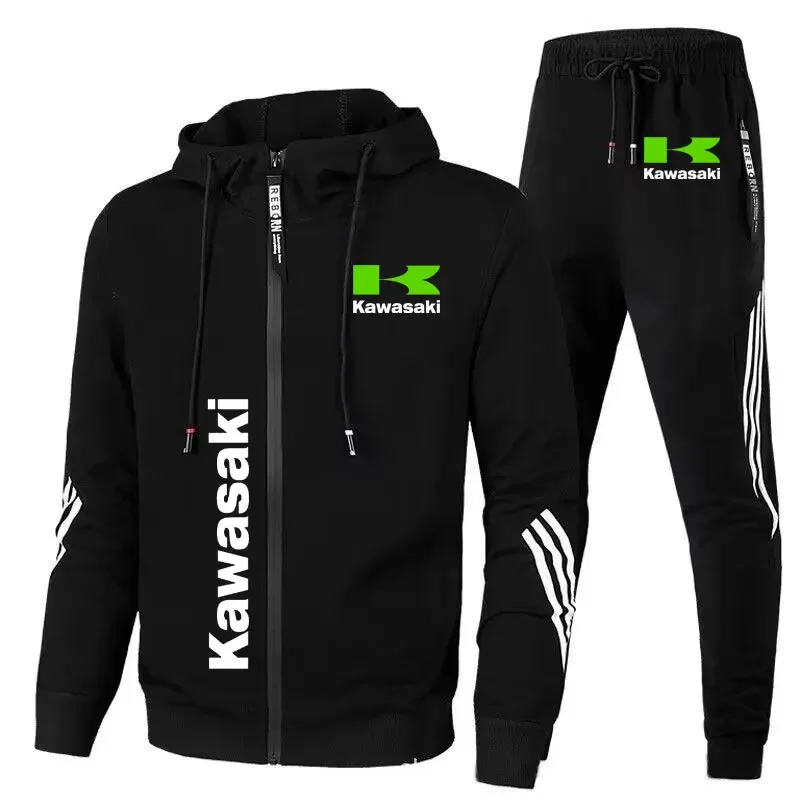 ชุดกางเกงมีฮู้ด Kawasaki-Men's, ชุดทีมรถจักรยานยนต์, เสื้อสเวตเตอร์ซิปแบบลำลอง, กางเกง, ชุดสูท, ชุดเสื้อโค้ทกีฬาปี 2024