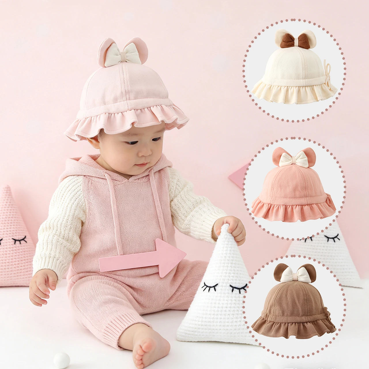 

Spring Summer Cute Baby Fisherman Hat Solid Color Sweet Princess Bowknot Ruffle Brim Bucket Cap Girls Infant Newborn Panama Hat